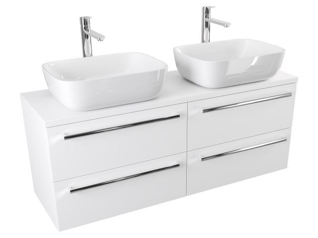 Szafka Wisząca Z Umywalką Nablatową ATH 120 cm DUO - Biały Mat - Uchwyty Chromowane