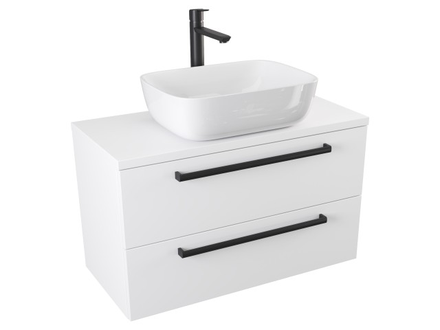 Szafka Wisząca Z Umywalką Nablatową ATH 80 cm - Biały Mat - Uchwyty Czarne Matowe Szafka Wisząca Z Umywalką Nablatową ATH 80 cm - Biały Mat - Uchwyty Czarne Matowe