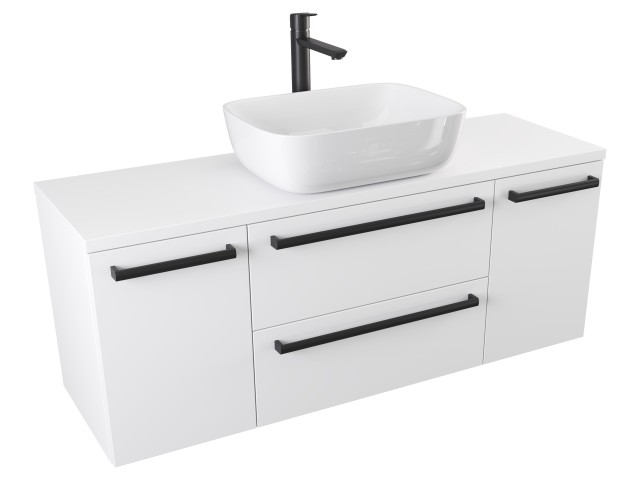 Szafka Wisząca Z Umywalką Nablatową ATH 120 cm D - Biały Mat - Uchwyty Czarne Matowe Szafka Wisząca Z Umywalką Nablatową ATH 120 cm D - Biały Mat - Uchwyty Czarne Matowe