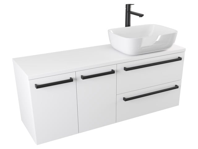 Szafka Wisząca Z Umywalką Nablatową ATH 120 cm DS Prawa - Biały Mat - Uchwyty Czarne Matowe