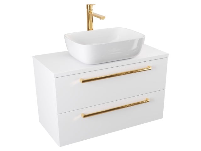 Szafka Wisząca Z Umywalką Nablatową ATH 80 cm - Biały Mat - Uchwyty Złote Polerowane Szafka Wisząca Z Umywalką Nablatową ATH 80 cm - Biały Mat - Uchwyty Złote Polerowane