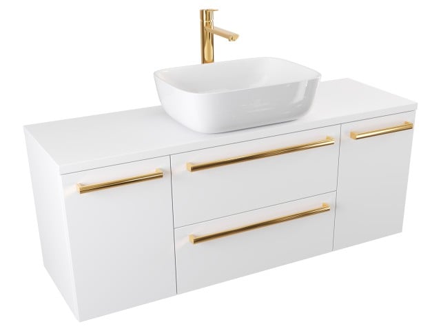 Szafka Wisząca Z Umywalką Nablatową ATH 120 cm D - Biały Mat - Uchwyty Złote Polerowane Szafka Wisząca Z Umywalką Nablatową ATH 120 cm D - Biały Mat - Uchwyty Złote Polerowane