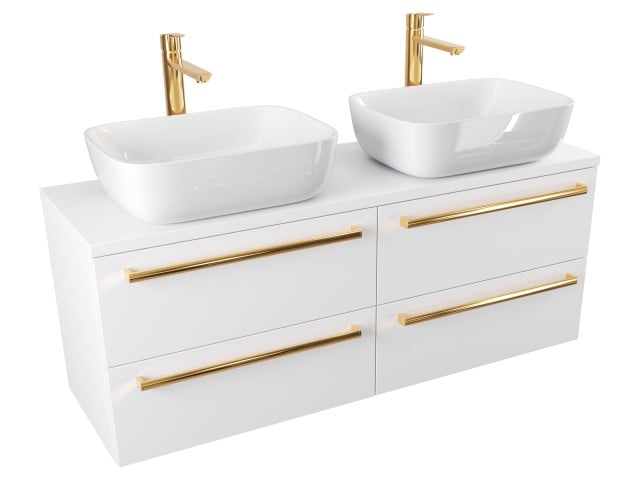 Szafka Wisząca Z Umywalką Nablatową ATH 120 cm DUO - Biały Mat - Uchwyty Złote Polerowane Szafka Wisząca Z Umywalką Nablatową ATH 120 cm DUO - Biały Mat - Uchwyty Złote Polerowane