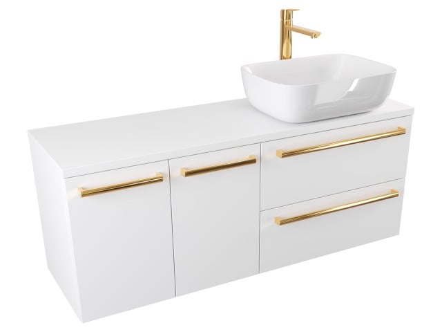 Szafka Wisząca Z Umywalką Nablatową ATH 120 cm DS Prawa - Biały Mat - Uchwyty Złote Polerowane