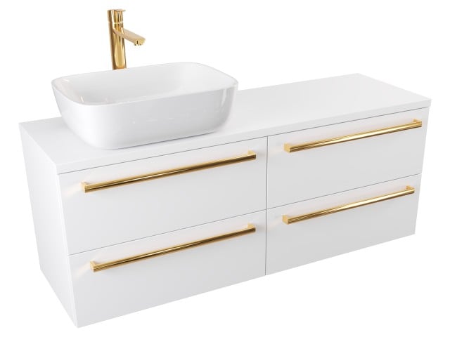 Szafka Wisząca Z Umywalką Nablatową ATH 120 cm S Lewa - Biały Mat - Uchwyty Złote Polerowane Szafka Wisząca Z Umywalką Nablatową ATH 120 cm S Lewa - Biały Mat - Uchwyty Złote Polerowane