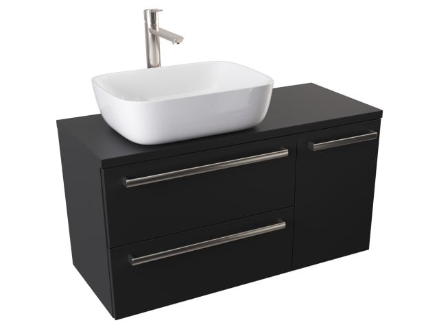 Szafka Wisząca Z Umywalką Nablatową ATH 90 cm D Lewa - Czarny Mat - Uchwyty Stal Szczotkowana