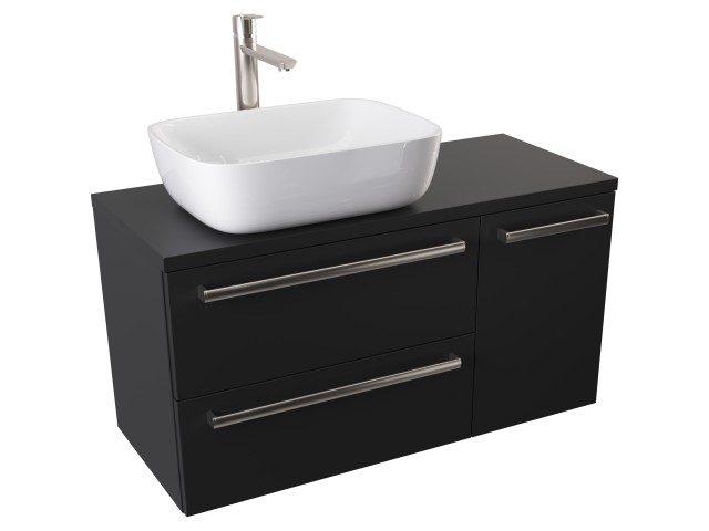 Szafka Wisząca Z Umywalką Nablatową ATH 90 cm D Lewa - Czarny Mat - Uchwyty Stal Szczotkowana Szafka Wisząca Z Umywalką Nablatową ATH 90 cm D Lewa - Czarny Mat - Uchwyty Stal Szczotkowana