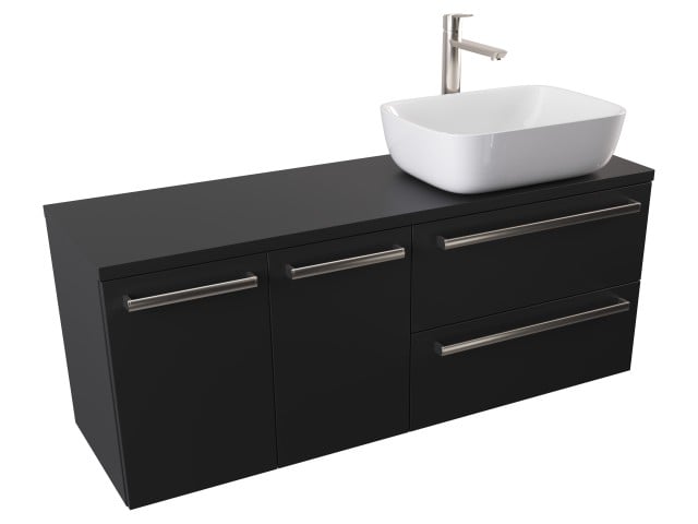 Szafka Wisząca Z Umywalką Nablatową ATH 120 cm DS Prawa - Czarny Mat - Uchwyty Stal Szczotkowana Szafka Wisząca Z Umywalką Nablatową ATH 120 cm DS Prawa - Czarny Mat - Uchwyty Stal Szczotkowana