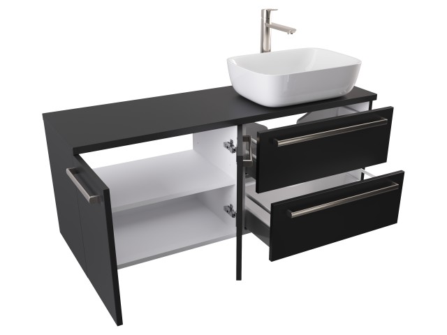 Szafka Wisząca Z Umywalką Nablatową ATH 120 cm DS Prawa - Czarny Mat - Uchwyty Stal Szczotkowana