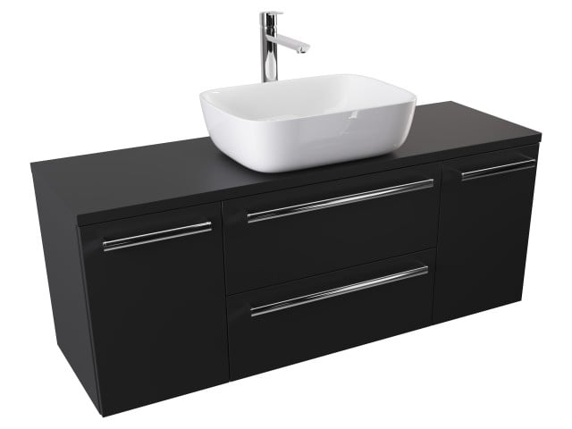 Szafka Wisząca Z Umywalką Nablatową ATH 120 cm D - Czarny Mat - Uchwyty Chromowane