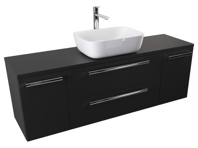 Szafka Wisząca Z Umywalką Nablatową ATH 140 cm D - Czarny Mat - Uchwyty Chromowane