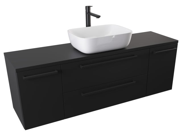 Szafka Wisząca Z Umywalką Nablatową ATH 140 cm D - Czarny Mat - Uchwyty Czarne Matowe