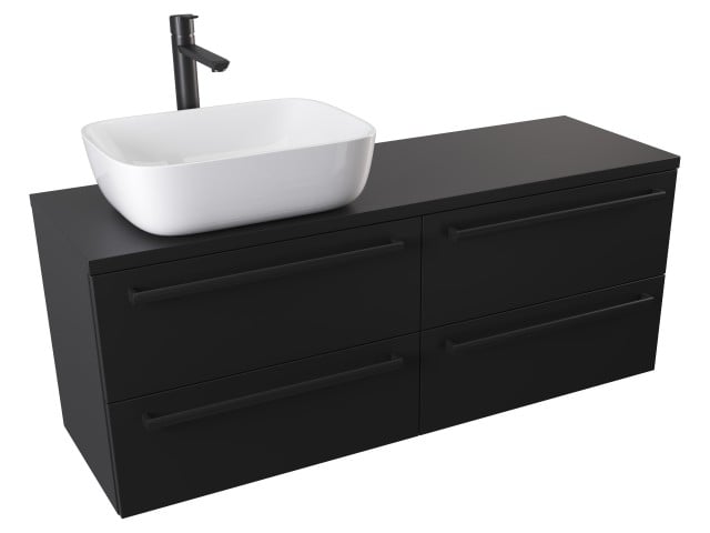 Szafka Wisząca Z Umywalką Nablatową ATH 120 cm S Lewa - Czarny Mat - Uchwyty Czarne Matowe