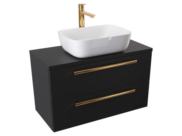 Szafka Wisząca Z Umywalką Nablatową ATH 80 cm - Czarny Mat - Uchwyty Złote Polerowane Szafka Wisząca Z Umywalką Nablatową ATH 80 cm - Czarny Mat - Uchwyty Złote Polerowane
