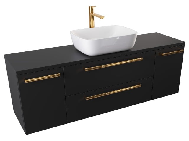 Szafka Wisząca Z Umywalką Nablatową ATH 140 cm D - Czarny Mat - Uchwyty Złote Polerowane Szafka Wisząca Z Umywalką Nablatową ATH 140 cm D - Czarny Mat - Uchwyty Złote Polerowane
