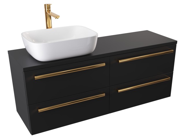 Szafka Wisząca Z Umywalką Nablatową ATH 120 cm S Lewa - Czarny Mat - Uchwyty Złote Polerowane