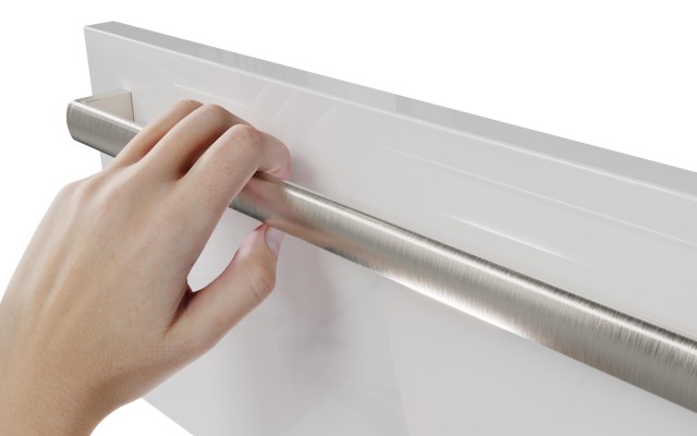 Szafka Wisząca Z Umywalką Nablatową ATH 100 cm D - Biały Wysoki Połysk - Uchwyty Stal Szczotkowana