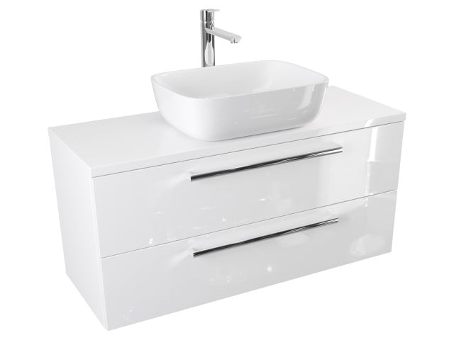 Szafka Wisząca Z Umywalką Nablatową ATH 100 cm - Biały Wysoki Połysk - Uchwyty Chromowane