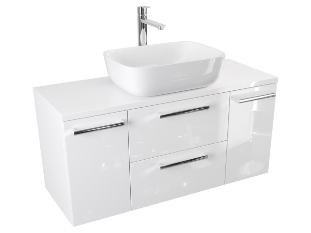 Szafka Wisząca Z Umywalką Nablatową ATH 100 cm D - Biały Wysoki Połysk - Uchwyty Chromowane Szafka Wisząca Z Umywalką Nablatową ATH 100 cm D - Biały Wysoki Połysk - Uchwyty Chromowane