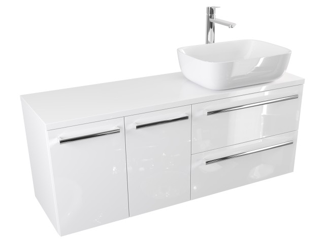 Szafka Wisząca Z Umywalką Nablatową ATH 120 cm DS Prawa - Biały Wysoki Połysk - Uchwyty Chromowane