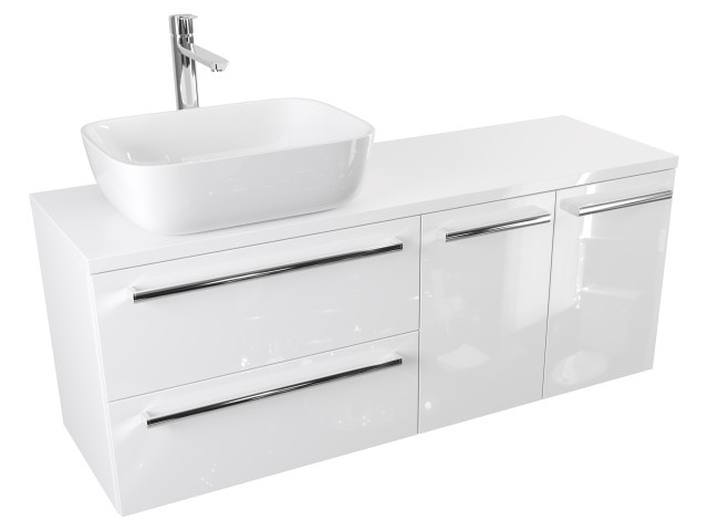Szafka Wisząca Z Umywalką Nablatową ATH 120 cm SD Lewa - Biały Wysoki Połysk - Uchwyty Chromowane