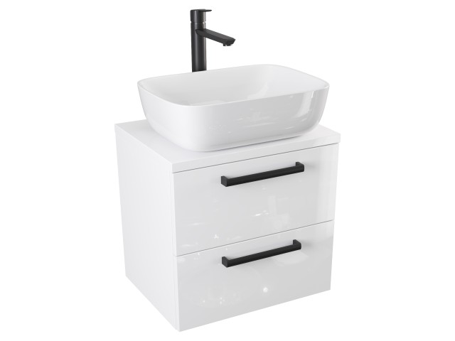 Szafka Wisząca Z Umywalką Nablatową ATH 50 cm - Biały Wysoki Połysk - Uchwyty Czarne Matowe Szafka Wisząca Z Umywalką Nablatową ATH 50 cm - Biały Wysoki Połysk - Uchwyty Czarne Matowe