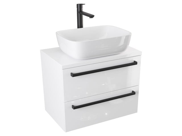 Szafka Wisząca Z Umywalką Nablatową ATH 60 cm - Biały Wysoki Połysk - Uchwyty Czarne Matowe Szafka Wisząca Z Umywalką Nablatową ATH 60 cm - Biały Wysoki Połysk - Uchwyty Czarne Matowe