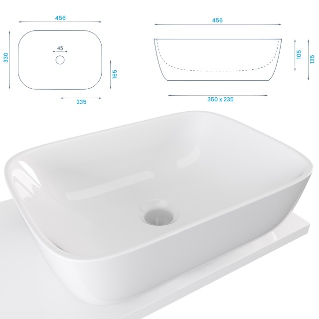 Szafka Wisząca Z Umywalką Nablatową ATH 60 cm - Biały Wysoki Połysk - Uchwyty Czarne Matowe