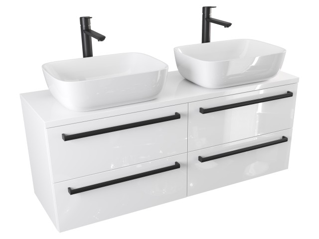 Szafka Wisząca Z Umywalką Nablatową ATH 120 cm DUO - Biały Wysoki Połysk - Uchwyty Czarne Matowe Szafka Wisząca Z Umywalką Nablatową ATH 120 cm DUO - Biały Wysoki Połysk - Uchwyty Czarne Matowe