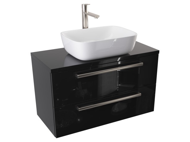 Szafka Wisząca Z Umywalką Nablatową ATH 80 cm - Czarny Wysoki Połysk - Uchwyty Stal Szczotkowana Szafka Wisząca Z Umywalką Nablatową ATH 80 cm - Czarny Wysoki Połysk - Uchwyty Stal Szczotkowana