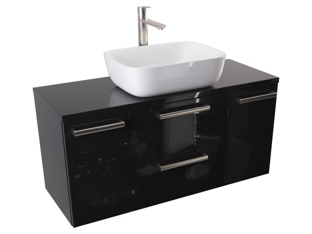 Szafka Wisząca Z Umywalką Nablatową ATH 100 cm D - Czarny Wysoki Połysk - Uchwyty Stal Szczotkowana