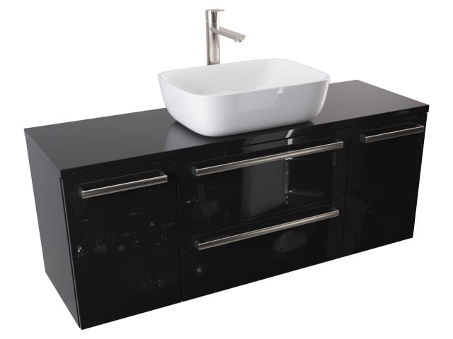 Szafka Wisząca Z Umywalką Nablatową ATH 120 cm D - Czarny Wysoki Połysk - Uchwyty Stal Szczotkowana