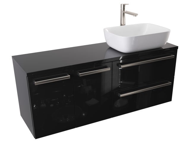 Szafka Wisząca Z Umywalką Nablatową ATH 120 cm DS Prawa - Czarny Wysoki Połysk - Uchwyty Stal Szczotkowana Szafka Wisząca Z Umywalką Nablatową ATH 120 cm DS Prawa - Czarny Wysoki Połysk - Uchwyty Stal Szczotkowana