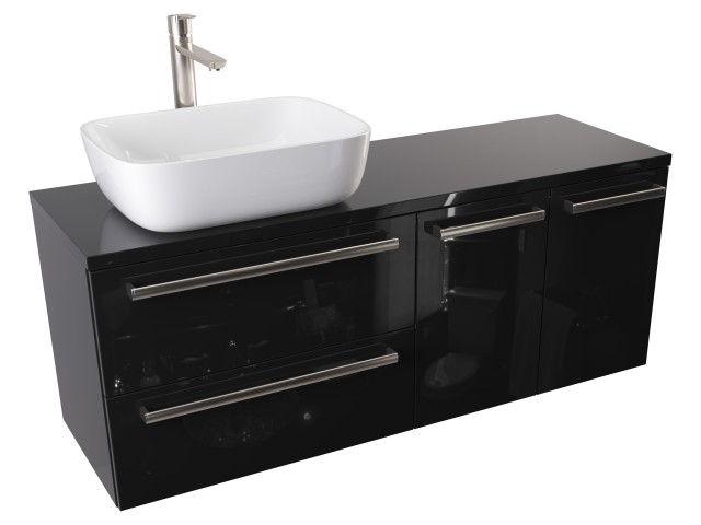 Szafka Wisząca Z Umywalką Nablatową ATH 120 cm SD Lewa - Czarny Wysoki Połysk - Uchwyty Stal Szczotkowana Szafka Wisząca Z Umywalką Nablatową ATH 120 cm SD Lewa - Czarny Wysoki Połysk - Uchwyty Stal Szczotkowana