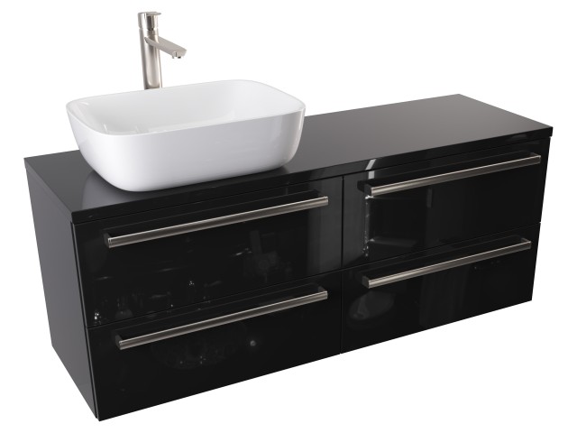 Szafka Wisząca Z Umywalką Nablatową ATH 120 cm S Lewa - Czarny Wysoki Połysk - Uchwyty Stal Szczotkowana Szafka Wisząca Z Umywalką Nablatową ATH 120 cm S Lewa - Czarny Wysoki Połysk - Uchwyty Stal Szczotkowana