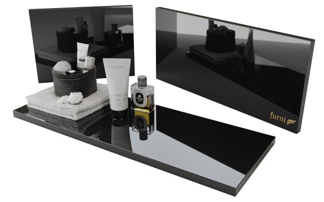 Szafka Wisząca Z Umywalką Nablatową ATH 120 cm S Lewa - Czarny Wysoki Połysk - Uchwyty Stal Szczotkowana