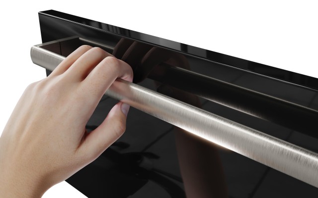 Szafka Wisząca Z Umywalką Nablatową ATH 120 cm S Lewa - Czarny Wysoki Połysk - Uchwyty Stal Szczotkowana