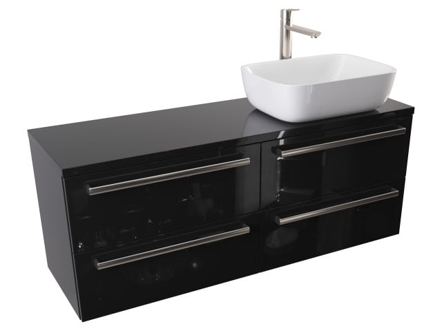 Szafka Wisząca Z Umywalką Nablatową ATH 120 cm S Prawa - Czarny Wysoki Połysk - Uchwyty Stal Szczotkowana Szafka Wisząca Z Umywalką Nablatową ATH 120 cm S Prawa - Czarny Wysoki Połysk - Uchwyty Stal Szczotkowana