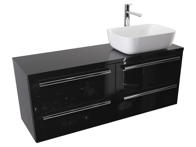 Szafka Wisząca Z Umywalką Nablatową ATH 120 cm S Prawa - Czarny Wysoki Połysk - Uchwyty Chromowane