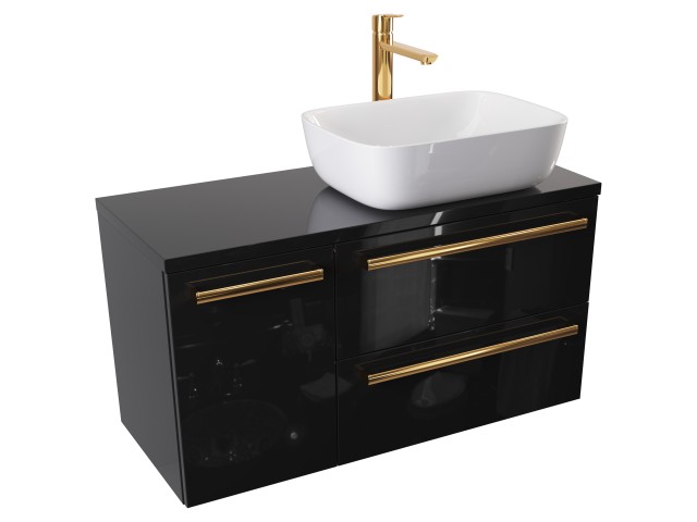 Szafka Wisząca Z Umywalką Nablatową ATH 90 cm D Prawa - Czarny Wysoki Połysk - Uchwyty Złote Polerowane Szafka Wisząca Z Umywalką Nablatową ATH 90 cm D Prawa - Czarny Wysoki Połysk - Uchwyty Złote Polerowane
