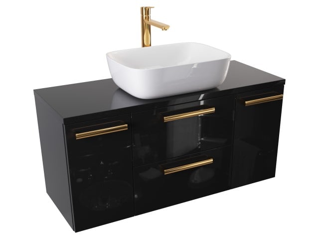 Szafka Wisząca Z Umywalką Nablatową ATH 100 cm D - Czarny Wysoki Połysk - Uchwyty Złote Polerowane Szafka Wisząca Z Umywalką Nablatową ATH 100 cm D - Czarny Wysoki Połysk - Uchwyty Złote Polerowane