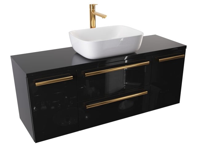 Szafka Wisząca Z Umywalką Nablatową ATH 120 cm D - Czarny Wysoki Połysk - Uchwyty Złote Polerowane Szafka Wisząca Z Umywalką Nablatową ATH 120 cm D - Czarny Wysoki Połysk - Uchwyty Złote Polerowane