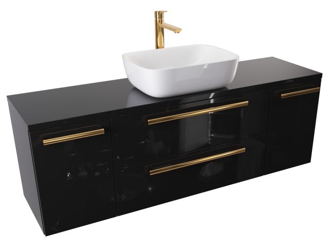 Szafka Wisząca Z Umywalką Nablatową ATH 140 cm D - Czarny Wysoki Połysk - Uchwyty Złote Polerowane Szafka Wisząca Z Umywalką Nablatową ATH 140 cm D - Czarny Wysoki Połysk - Uchwyty Złote Polerowane