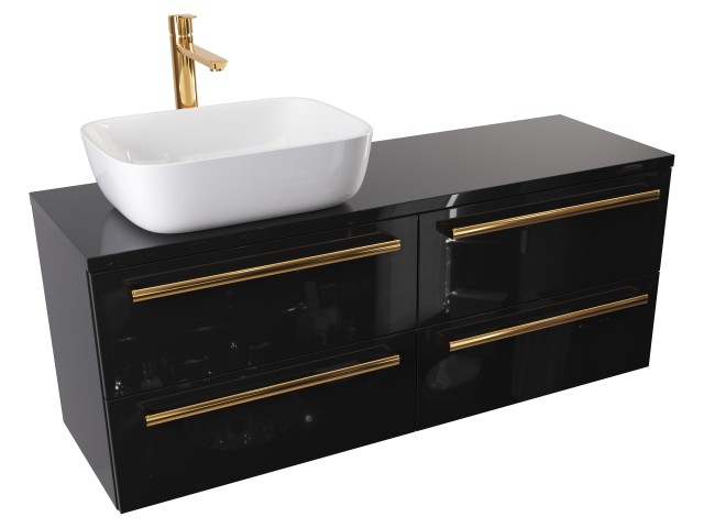 Szafka Wisząca Z Umywalką Nablatową ATH 120 cm S Lewa - Czarny Wysoki Połysk - Uchwyty Złote Polerowane Szafka Wisząca Z Umywalką Nablatową ATH 120 cm S Lewa - Czarny Wysoki Połysk - Uchwyty Złote Polerowane