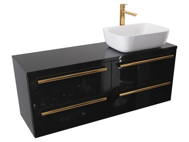Szafka Wisząca Z Umywalką Nablatową ATH 120 cm S Prawa - Czarny Wysoki Połysk - Uchwyty Złote Polerowane Szafka Wisząca Z Umywalką Nablatową ATH 120 cm S Prawa - Czarny Wysoki Połysk - Uchwyty Złote Polerowane