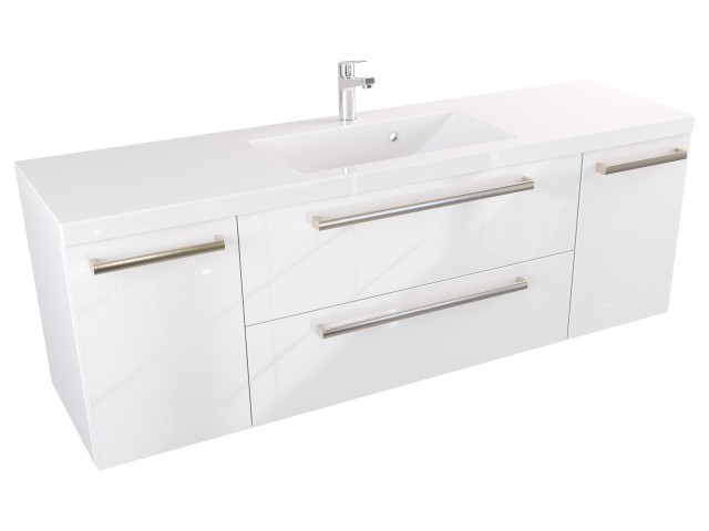 Szafka Wisząca Z Umywalką ATH 140 cm D - Biały Wysoki Połysk - Uchwyty Stal Szczotkowana Szafka Wisząca Z Umywalką ATH 140 cm D - Biały Wysoki Połysk - Uchwyty Stal Szczotkowana