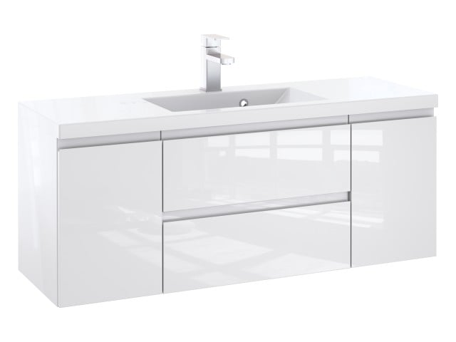 Szafka Łazienkowa z Umywalką NOV 120 cm D - Biały Lakier Połysk, Uchwyty Frezowane Szafka Łazienkowa z Umywalką NOV 120 cm D - Biały Lakier Połysk, Uchwyty Frezowane