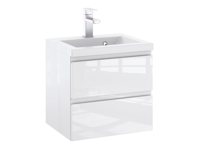 Szafka Łazienkowa z Umywalką NOV 50 cm - Biały Lakier Połysk, Uchwyty Frezowane Szafka Łazienkowa z Umywalką NOV 50 cm - Biały Lakier Połysk, Uchwyty Frezowane