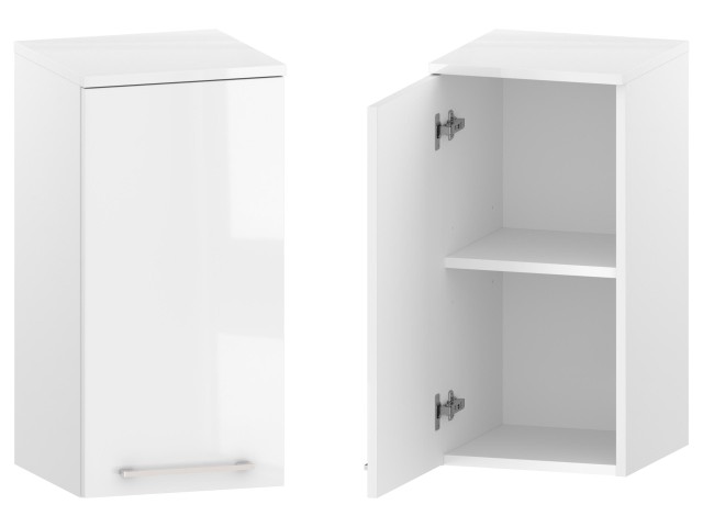 Słupek Łazienkowy RON 35 cm DW Lewy - Biały Wysoki Połysk - Uchwyty Chromowane