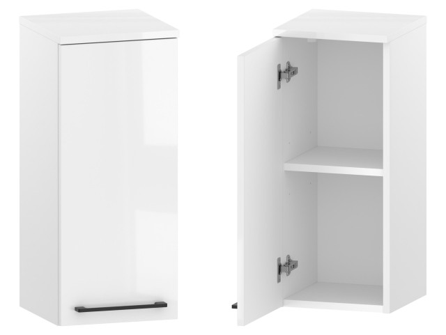 Słupek Łazienkowy RON 30 cm DW Lewy - Biały Wysoki Połysk - Uchwyty Czarne Matowe